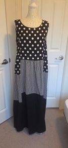 Zanzea Polka Dot Gingham Tiered Maxi Dress Black White Boho Size M