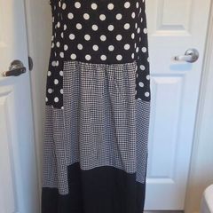 Zanzea Polka Dot Gingham Tiered Maxi Dress Black White Boho Size M