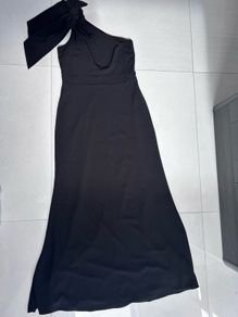 Folkster Black One Shoulder Bow Maxi Dress Elegant Occasion Size L
