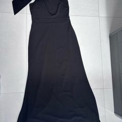 Folkster Black One Shoulder Bow Maxi Dress Elegant Occasion Size L