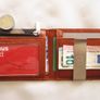 Unisex Very Slim Black / Brown Bi-fold Wallet with metal notes bill holder Image 6