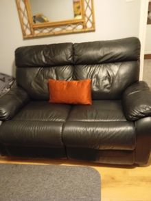 Black Leather Double Recliner Couch