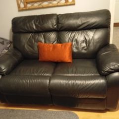 Black Leather Double Recliner Couch