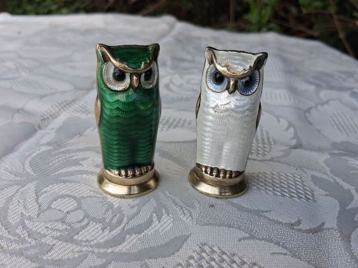 David Anderson Mid Century Sterling Silver Enamel Salt and Pepper