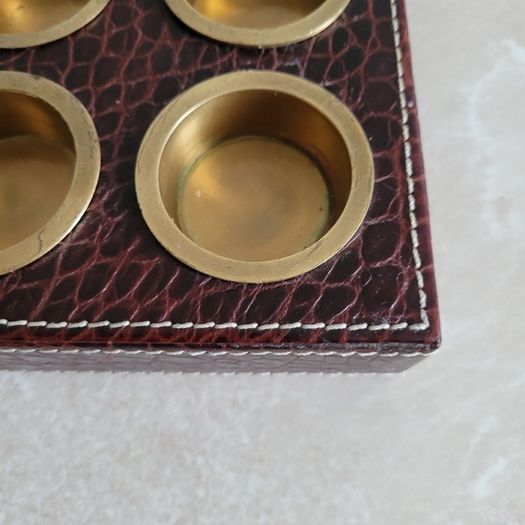 Vintage brass & leather tealight holder