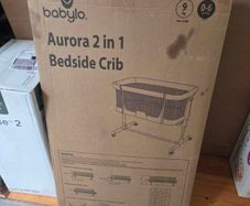 Babylo Aurora 2in1 Bedside Crib Side Sleeper in grey with mattress and sheets