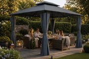 3 x 4m Metal Garden Gazebo with Side Curtains Water-Repellent UV50+ Outdoor Gazebo