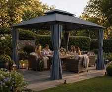 3 x 4m Metal Garden Gazebo with Side Curtains Water-Repellent UV50+ Outdoor Gazebo