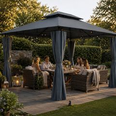 3 x 4m Metal Garden Gazebo with Side Curtains Water-Repellent UV50+ Outdoor Gazebo