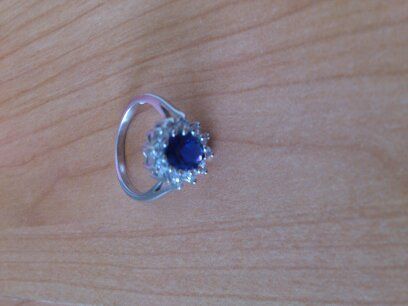 Lovely dressy blue and white stone ring , silver .