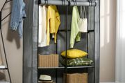 Portable Fabric Wardrobe with 4 Shelves &amp; 2 Hanging Rails, Foldable Clothes Storage Cabinet