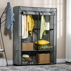 Portable Fabric Wardrobe with 4 Shelves & 2 Hanging Rails, Foldable Clothes Storage Cabinet