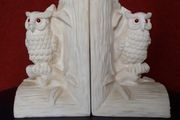 BOOKENDS - Carved Alabaster Owls