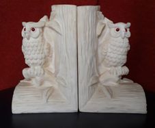BOOKENDS - Carved Alabaster Owls