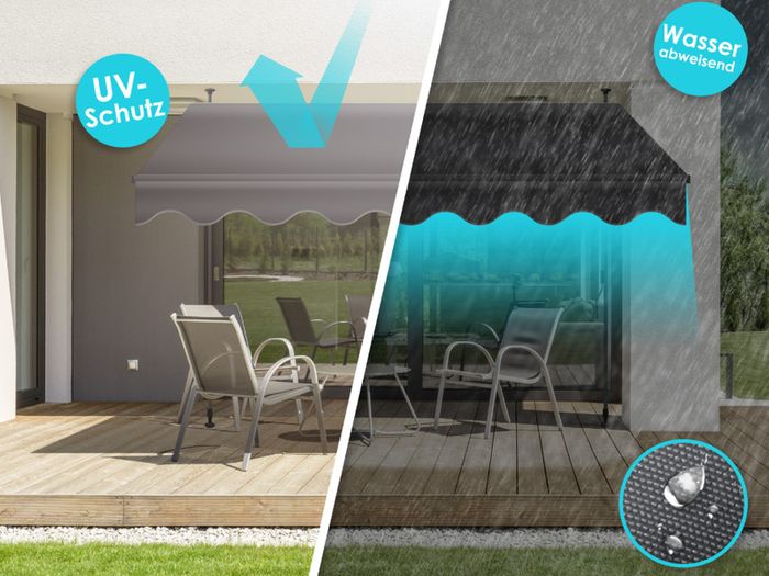 KESSER clamp awning with hand crank 3mtr, balcony awning without drilling, UV-resistant, height-adjustable, water-repellent, sun protection, patio roofing, easy installation