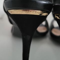 CHARLES & KEITH black suede wide strap high heels Sz 39 ( Fit 6-6.5 UK) - Rrp 153 (New)