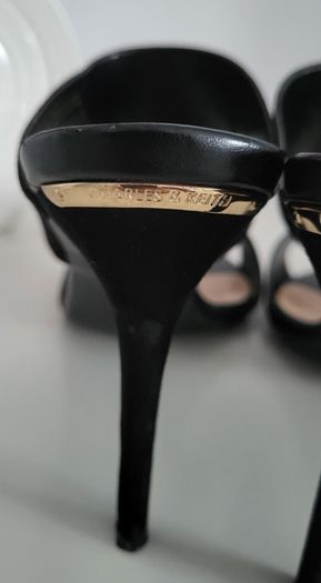 CHARLES & KEITH black suede wide strap high heels Sz 39 ( Fit 6-6.5 UK) - Rrp 153 (New)