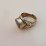 Vintage Etched Carnelian Agate Brass with Silver inlay Flower desgin Ring Image 8