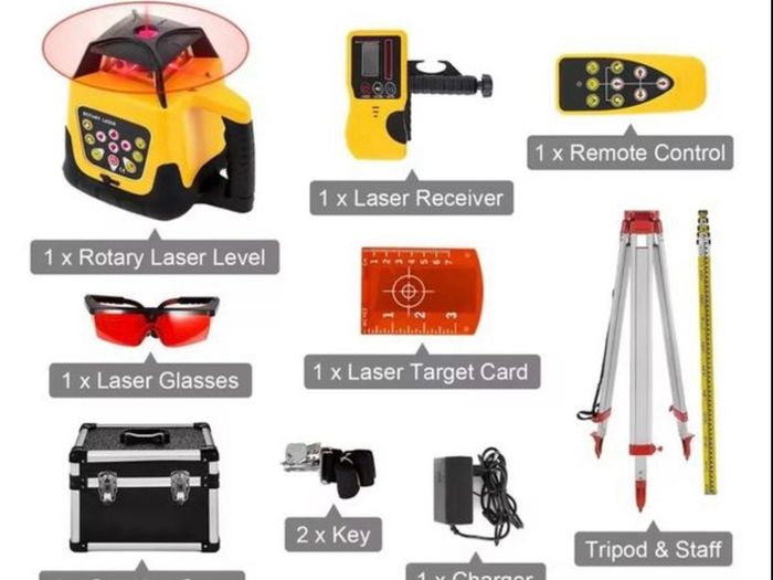 Rechargeable 360 Rotation Laser Level Auto Self-Leveling Vertical Horizontal Scanning Professional Measurement Construction Tool kit with receiver etc