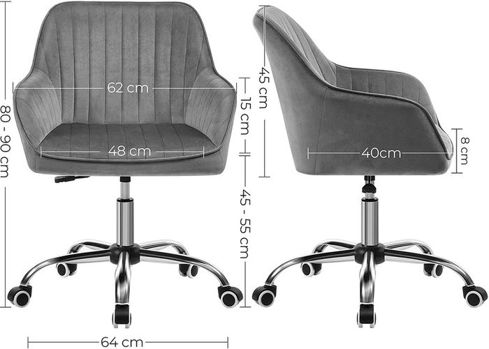 _Office Swivel Chair with Velvet Cover, Foam Padding, Height Adjustable, for Study, Bar, Light Gray
