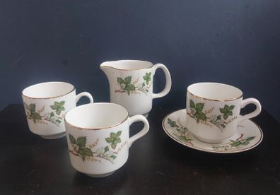 Small Collection of Arklow Pottery Coffee Set Items in the Ragusa Pattern, Plus Some Free Matching Pattern Saucers by Royal Tara.