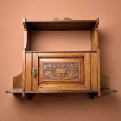 Edwardian Arts and Crafts Oak Hanging Wall Cabinet