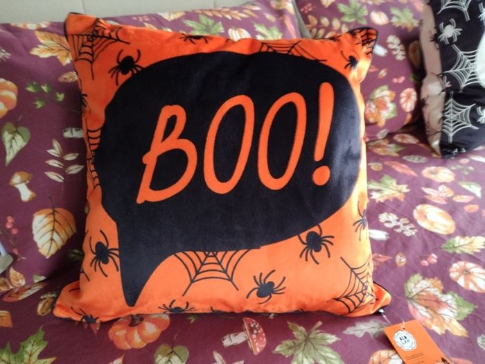 Bedlam Brand Boo Halloween Cushion in Orange