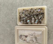 Vintage Boxed Rosary Bead Necklace - Crystal Rosary Beads - Catholic Prayer Beads - Mid Century
