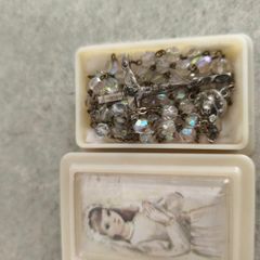 Vintage Boxed Rosary Bead Necklace - Crystal Rosary Beads - Catholic Prayer Beads - Mid Century