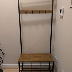 Coat rack with bench and shoe shelf