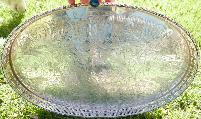 Viners  Silver Alpha Plated Oval Vintage Tray Chased Gallery