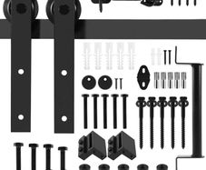 6.6 FT 200cm Black Barn Door Hardware Kit with Handle