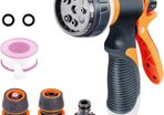 Hose Spray Gun with Hose Connector 8 Adjustable Patterns Hose Gun High Pressure Hose Nozzle with Flow Control Garden Hose Spray Gun for Watering Plants and Lawns Washing Cars and Pets, 50Ft