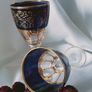A pair of Italian  Crystal Royal Blue Gold Wine  Glasses Image 3