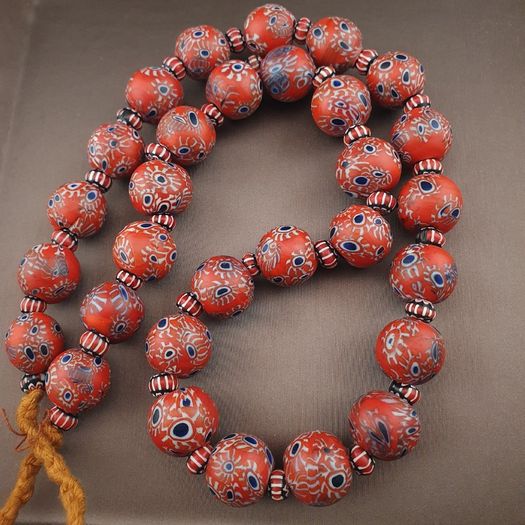 Antique Venetian Style Millefiori & Chevron Glass Beads Strands Necklace