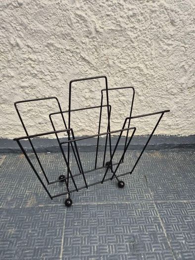 Atomic MidCentury Vintage retro black metal 1950s magazine rack