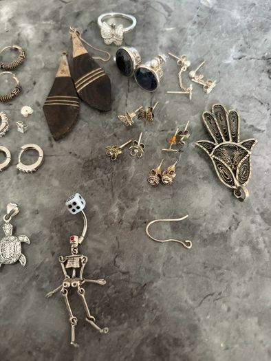 Vintage Sterling Silver Jewellery Lot Rings, Earrings, Pendant Tribal Pieces