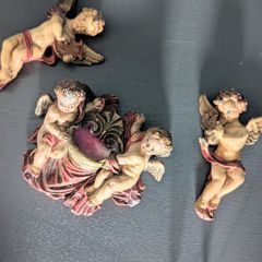 Set of 3 antique Angel holy-water font