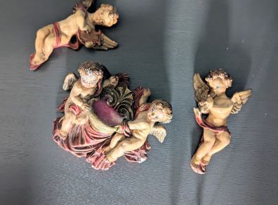 Set of 3 antique Angel holy-water font