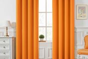 Blackout Curtains Orange Eyelet 2 Panels 46x90 in  Thermal insulated blackout fabric for bedrooms and living rooms; helps block light and reduce heat.