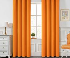 Blackout Curtains Orange Eyelet 2 Panels 46x90 in  Thermal insulated blackout fabric for bedrooms and living rooms; helps block light and reduce heat.