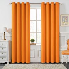 Blackout Curtains Orange Eyelet 2 Panels 46x90 in  Thermal insulated blackout fabric for bedrooms and living rooms; helps block light and reduce heat.