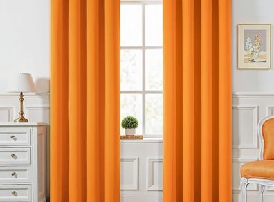Blackout Curtains Orange Eyelet 2 Panels 46x90 in  Thermal insulated blackout fabric for bedrooms and living rooms; helps block light and reduce heat.