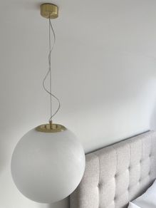 Large Elegant Frosted Glass Globe Pendants. Set of Two. Italy.