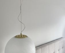 Large Elegant Frosted Glass Globe Pendants. Set of Two. Italy.