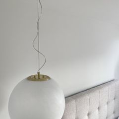 Large Elegant Frosted Glass Globe Pendants. Set of Two. Italy.