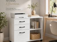 main image for ad Mobile Filing Cabinet with 3 Drawers, Adjustable Shelf and Lockable Castors Office Cabinet