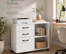 Mobile Filing Cabinet with 3 Drawers, Adjustable Shelf and Lockable Castors Office Cabinet