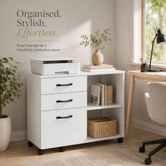 Mobile Filing Cabinet with 3 Drawers, Adjustable Shelf and Lockable Castors Office Cabinet