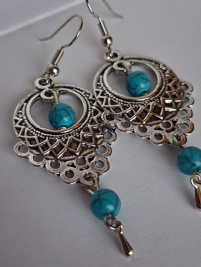 Boho Filigree Turquoise Bead Earrings